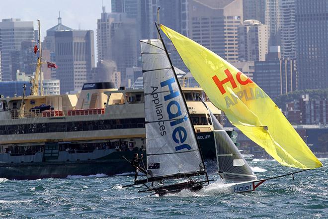 Haier Appliances and the Manly Ferry on an otherwise boat free harbour © Frank Quealey /Australian 18 Footers League http://www.18footers.com.au